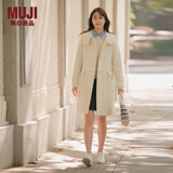 MUJI女式 羊毛混牛角扣大衣长款连帽毛呢呢子外套秋冬季外衣女装 米白色 XL (165/92A)