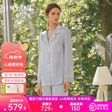 金三塔真丝睡衣女100%桑蚕丝外穿丝滑两件套居家服高级妈妈母亲节礼物 [贤惠]19姆米风信子蓝 XL
