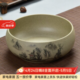 瓷牌茗粗陶特大号茶洗陶瓷青花瓷水洗碗杯笔洗玻璃茶杯碗水盂功夫茶具茶道配件栽种水植花盆果盆 粗陶山清水秀茶洗-中号（8英寸）
