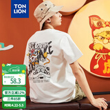 唐狮（TonLion）2026夏季新款男短袖T恤青少年白色宽松休闲潮牌后背印花上衣男