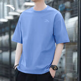 安踏休闲短袖t恤夏季简约纯色圆领运动打底衫宽松情侣上衣
