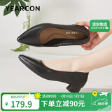 意尔康女鞋粗跟时装鞋浅口套脚高跟鞋工作女单鞋春秋 26904W黑色37