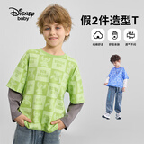 迪士尼（DISNEY）童装儿童男童针织假两件长袖T恤打底衫上衣25春DB311AA08绿150