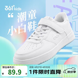 361°儿童四季板鞋男女童(3-12岁)百搭魔术贴滑板鞋小白鞋 银34