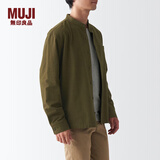 MUJI男式 法兰绒立领衬衫 长袖休闲百搭衬衣男士外套纯棉全棉ACA75C1A 卡其绿 M （170/92A）
