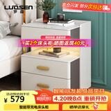 罗森（LUOSEN）岩板床头柜简约卧室三层床头置物架收纳柜 深灰+白