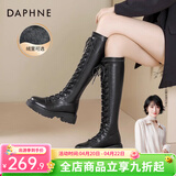 达芙妮官方长筒靴女靴秋冬2026新款骑士靴女弹力高筒靴显瘦百搭长靴女 黑色【升级加绒款】 38