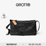 GROTTO个乐黑石包经典大容量植鞣绵羊皮单肩斜挎通勤软包男女款礼物 黑石L（黑标）