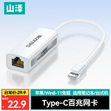 山泽Type-C转网口有线网卡网线转接头RJ45百兆转换器 适用苹果16Mac华为笔记本电脑iPad平板CRY03
