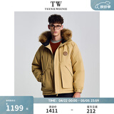 Teenie Weenie小熊男装2025新款男女同款工装三防貉子毛保暖派克羽绒服 米色 S (165)