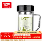 富光双层玻璃杯商务泡茶杯子 大容量男女耐热办公水杯带把黑色320ml