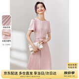 尚都比拉设计感拼接连衣裙夏季高级感气质百褶裙小个子中长裙子 粉陶色 L