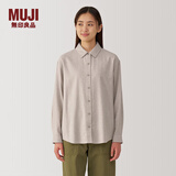 MUJI女式法兰绒衬衫领长袖衬衫女士衬衣外套格子衫女装春季纯棉空调衫 米色 XL (165/92A)