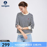 Navigare意大利小帆船女士卫衣春秋季圆领条纹女装休闲宽松显瘦纯棉上衣 蓝白条纹 M