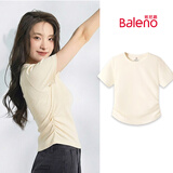 班尼路（Baleno）正肩短袖t恤女2026夏新款抽褶设计韩系修身显瘦时尚百搭圆领上衣