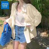 真维斯（Jeanswest）衬衫女装2026春夏新款美拉蓝穿搭夏季薄款微透衬衣女士长袖外套女 黄色 纯色 M 【亲肤面料 柔软舒适】