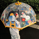 心楠儿童雨伞透明雨伞自动伞室外长柄伞小学生上学幼儿园宝宝男孩女孩 多巴胺兔子儿童透明雨伞
