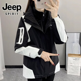 JEEP SPIRIT冲锋衣女三合一秋冬加厚保暖西藏登山薄款外套男女定制工作服LOGO 黑白色女款三合一（外套+内胆） L (建议95-110斤)