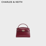 CHARLES&KEITH鳄鱼纹凯莉包手提斜挎婚包包女包生日母亲节礼物CK2-50270880-1 Burgundy葡萄酒红色 S