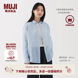 MUJI女式 汉麻水洗衬衫领长袖衬衫女士衬衣外套外衣 25年夏季女装上衣 蓝色条纹 L （165/88A）