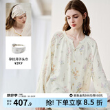 嫚熙（EMXEE）睡衣春夏季孕妇装衣服裤子哺乳待产产后月子服家居服套装弹力丝麻 绮幻花信（无哺乳口）+月子头巾 XL