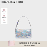 CHARLES&KEITH褶皱油蜡皮斜挎小方包手提包腋下包女士母亲节礼物CK2-80160183 Prism Silver银色(新色） S