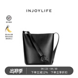 INJOYLIFE水桶包简约通勤节日礼物妈妈女包大容量百搭单肩包包 黑色