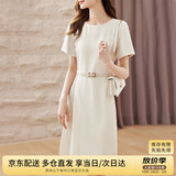 尚都比拉设计感拼接连衣裙夏季高级感气质百褶裙小个子中长裙子 杏色 L