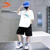 安踏儿童夏季冰丝速干套装男中大童短袖短裤2件套女孩青少年运动衣服 纯净白/基础黑 【夏季速干】 160 cm