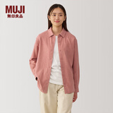MUJI女式法兰绒衬衫领长袖衬衫女士衬衣外套格子衫女装春季纯棉空调衫 烟熏粉色 S (155/80A)