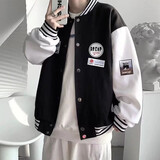 至涛美式棒球服外套男2024新款早秋港风宽松春秋潮牌痞帅秋装夹克上衣 T156黑拼白 XL