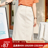 betu百图女装牛仔半身裙高腰A字修身包臀女式中长款裙子2107T46 杏色 M （杏色预售05/01发货）