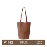 裘真慵懒遇水桶包女腋下单肩包复古通勤包头层植鞣牛皮包包 大象灰-中号