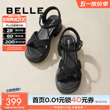 百丽（Belle）满钻条带繁星休闲凉鞋女商场款厚底凉鞋A9S2DBL4 黑色 39 (245mm)