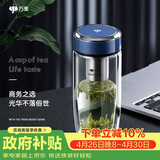 万象（WANXIANG）双层玻璃杯弧形款带滤网商务水杯V269灰蓝色加厚耐热泡茶杯