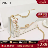viney时尚链条包包女包牛皮斜挎包轻奢单肩包生日母亲节礼物实用送妈妈 【米白色】高档女生ck风小方包 百搭品牌休闲手提腋下包