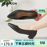 意尔康女鞋粗跟时装鞋浅口套脚高跟鞋工作女单鞋春秋 26904W黑色37