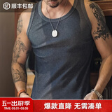 马登工装美式棉背心男健身运动老头汗衫无袖t恤跨栏重磅螺纹坎肩打底 藏青色 【拍2件减5元/训练背心/两根筋/针织马甲】 2XL （修身版型，可拍大一码）