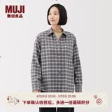 MUJI 女式 法兰绒 衬衫领 长袖衬衫衬衣内搭上衣纯棉冬季女装格子 深灰色格纹 XL （165/92A）