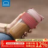 乐扣乐扣（LOCK&LOCK）咖啡杯耐热玻璃水杯子男女学生便携式双饮吸管杯随手杯500ML粉色