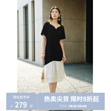 独束大码女装【黑标系列】2024夏精致派对法式撞色鱼尾短袖连衣裙 赫本黑 L (尺码：2)