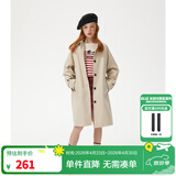 ELLE KIDS童装 插肩袖宽松长款风衣女童春秋装新款英伦风百搭外套 卡其色(偏大,建议选小一码) 160 (S)