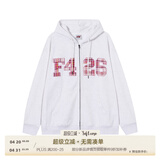 F426【赵露思同款】春季嘻哈宽松大logo格子贴绣卫衣外套 浅花灰  M