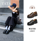他她（TATA）六便士黑色乐福鞋女厚底小皮鞋JK鞋单鞋 黑色 38