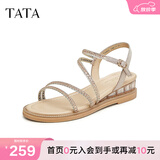 他她（TATA）绝美坡跟凉鞋女外穿一字带时装凉鞋秋季新款7UA03BL4 金色 35