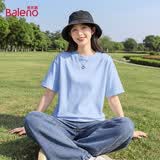 班尼路（Baleno）纯色短袖t恤女新款夏季纯棉多色宽松休闲透气通勤百搭打底上衣服