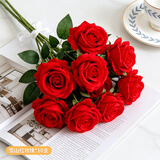 盛世泰堡仿真玫瑰花手感保湿假花仿生花装饰花束插花客厅摆件大红玫瑰*10