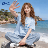 回力短袖t恤女2026新款夏季时尚高级感蓝色体恤宽松显瘦纯棉正肩半袖