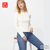 优衣库女装罗纹亨利领T恤/长袖修身短款内搭打底479591 487908 487908/01乳白色 2XL