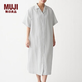 MUJI MUJI 女式 法国亚麻水洗 五分袖开襟连衣裙 BCL08C0S 银灰色 M-L